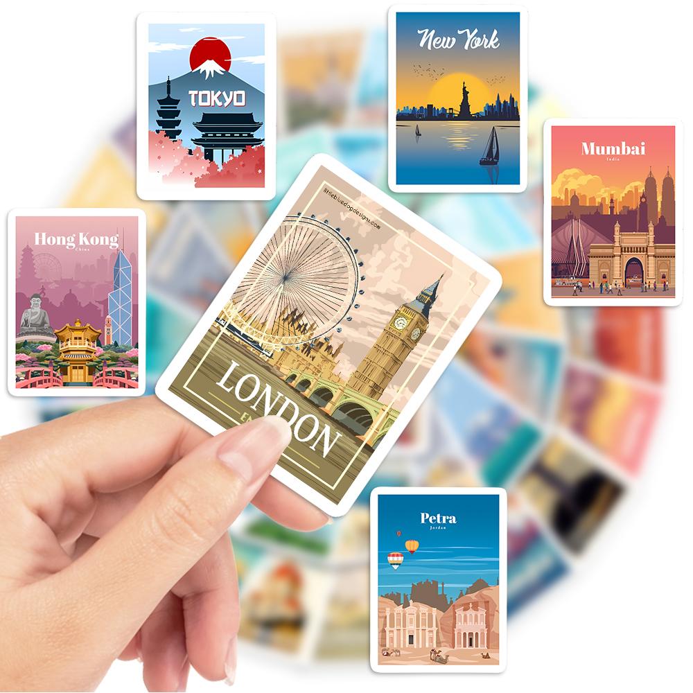 World Travel Famous City Stickers Scenery Diy Kids Toys Gift Decorative Decal For Journal Scrapbook Laptop Luggage Waterproof