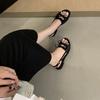 2025 Summer New Satin Bow Open-toed Flat-soled Soft-soled Sandals Round Head Outer Wear Flat-heeled Cool Slippers