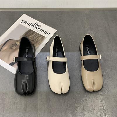 Nieuwigheid Split Toe Platte Schoenen Vrouw Kwaliteitsleer Mary Janes Japanse Stijl Trotters Flats Enkel Bele Tabi Ninja Loafers Vrouwen