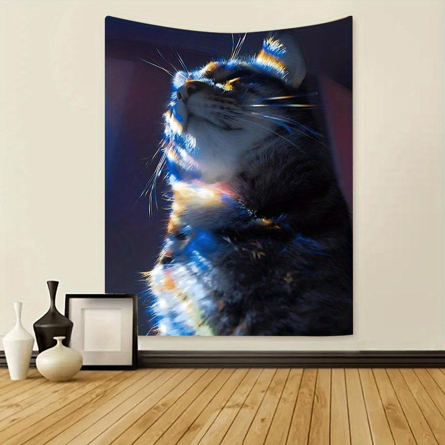 Iridescent Cat Tapestry Vibrant Feline Wall Art for Bedroom or Living Room Large Decorative Hanging Add Magical Glow