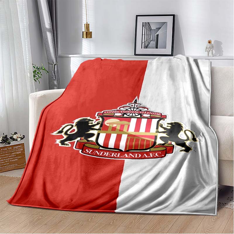 Sunderland AFC Full Twin Lion Crest Print Soft Flannel Throw Blanket Bright Red Warm Sofa Bed Cover For Football Fans