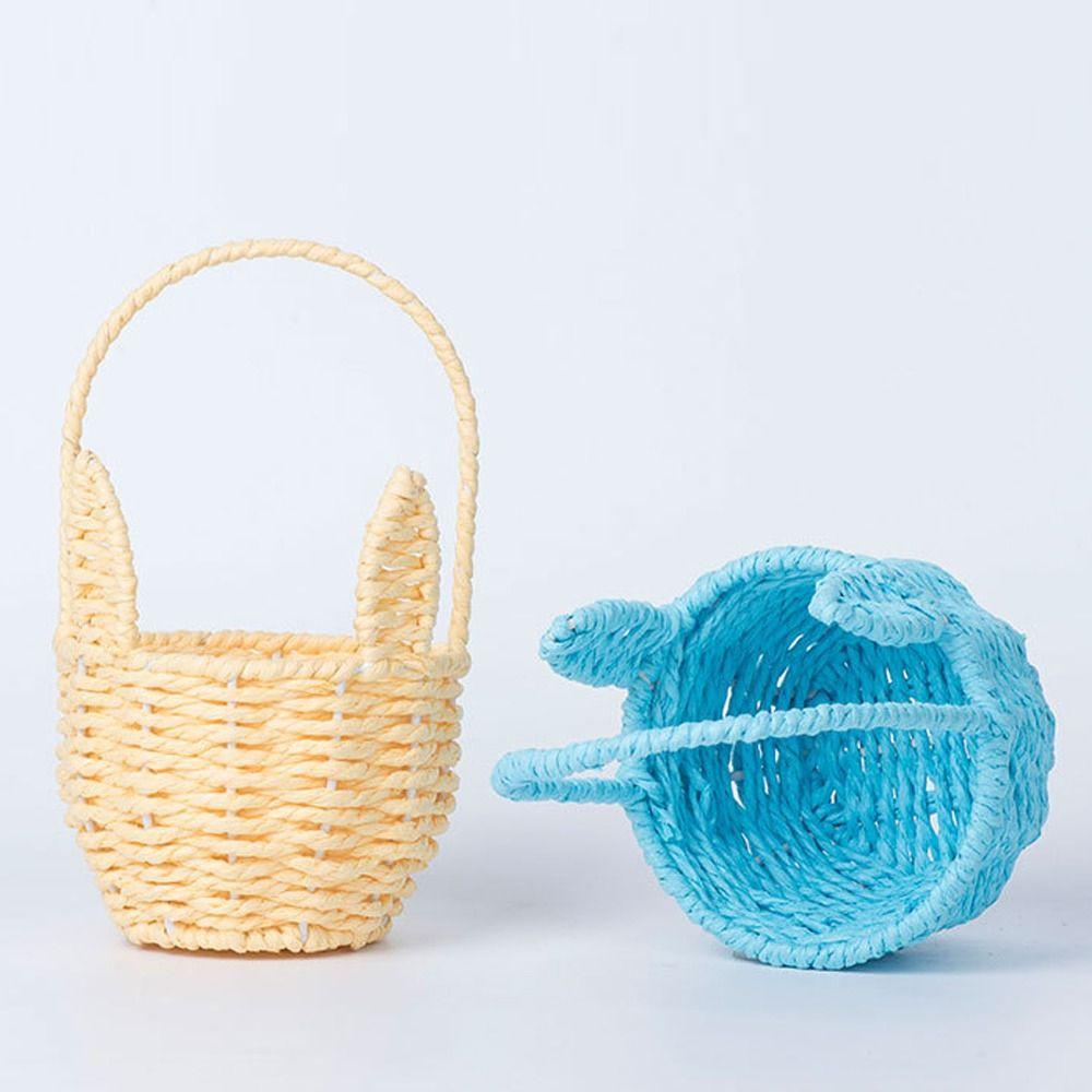 Cartoon Rabbit Ear Storage Basket Multifunctional with Handles Egg Gathering Ornaments Sundries Organizer Easter Festival Gift