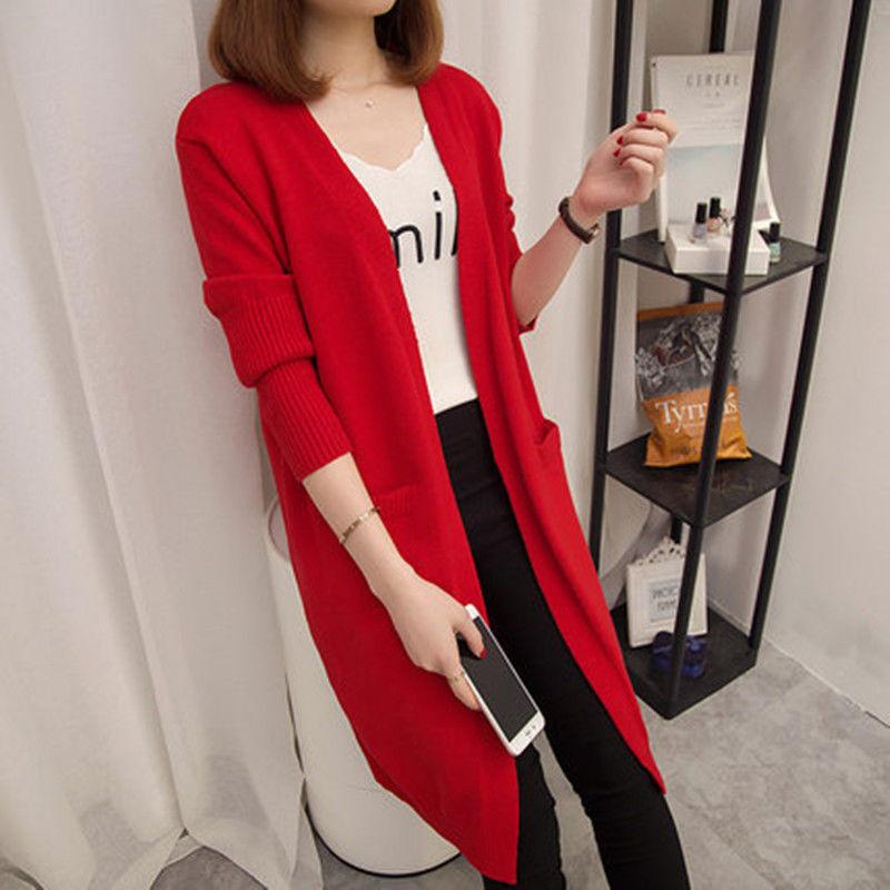 Mid-length Cardigan Sweater Women Long-sleeved Autumn Winter Solid Color Large Size Cardigan Sweaters