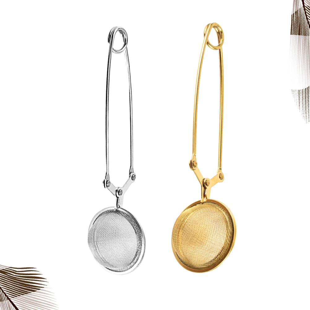 2Pcs Tea Leaker Stainless Steel Strainer Modern Unique Attractive Design for Home Office Use Golden Silver