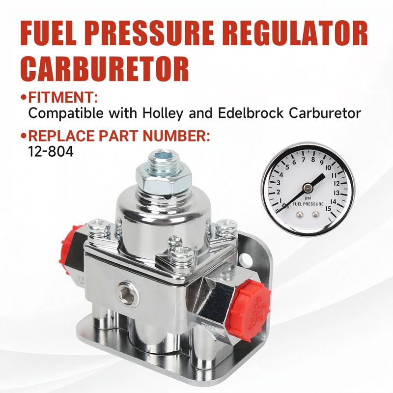 12-804 Fuel Pressure Regulator Carburetor with Gauge Kit 1-4 PSI 3/8IN NPT Port 1-IN&2-OUT Compatible with Holley and Edelbrock