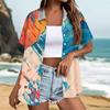 Women's Casual Summer Beach Shirt Short Sleeve Button Down Lightweight Textured Printed Blouse Relaxed Fit Vacation Top