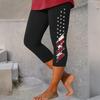 Women's Elastic Waist Capri Pants with Patriotic Heart Print Stretchy Fit Mid-Calf Length Casual Beach Bottoms