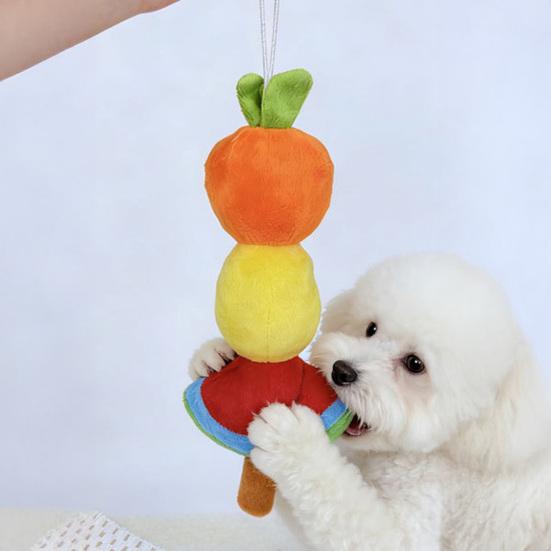 Dog Chew Toy Squeaky Fruit Skewer Puppy Teething Toy Crinkle Interactive Tug-of-War