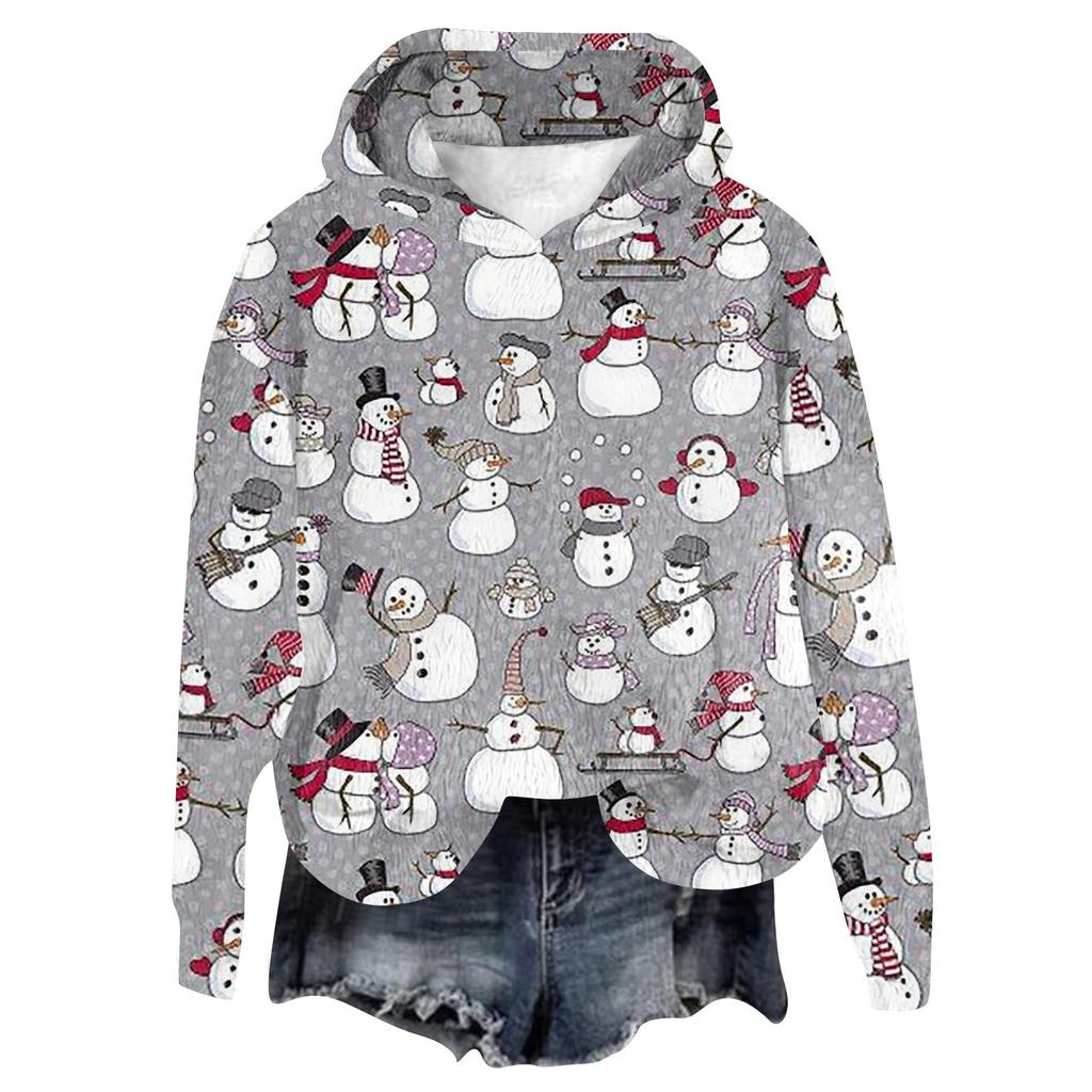 Dámská flanelová mikina s kapucí a dlouhým rukávem s vánočním potiskem