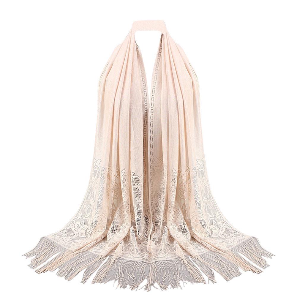 Women Muslim Islamic Tassel Lace Hollow Long Hijab Scarf Shawl Wrap Stole
