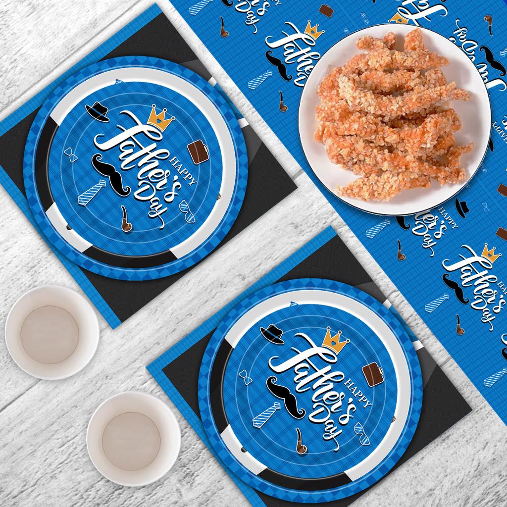 Father'S Day Themed Party Decorations Disposable Cutlery Set Paper Plate Paper Cup Paper Towel Tablecloth Banner