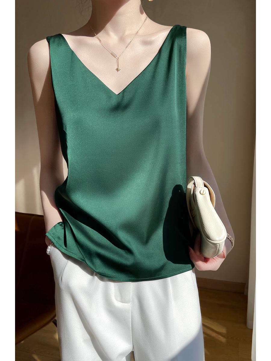 

Женский атласный жилет с V-образным вырезом и двумя бретелями — модный, стильный и универсальный с подкладкой из искусственного шелка для лета XL