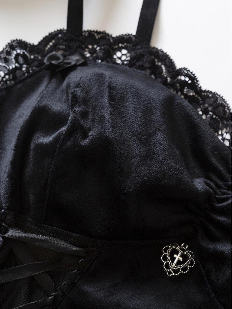 Damen Dunkel Samt Schnür-Camisole - Bügellose Erotische Dessous