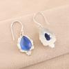 Dark Blue Cat's Eye Gemstone Earrings , 925 Solid Sterling Silver Designer Jewelry, Handmade Spiritual Earrings Gift For Sister