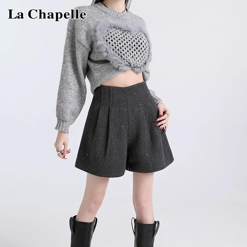 

High-Waisted Sequin Tweed Wide-Leg Shorts, Slim-Fit A-Line, Autumn/Winter Women s Casual Boot Pants M