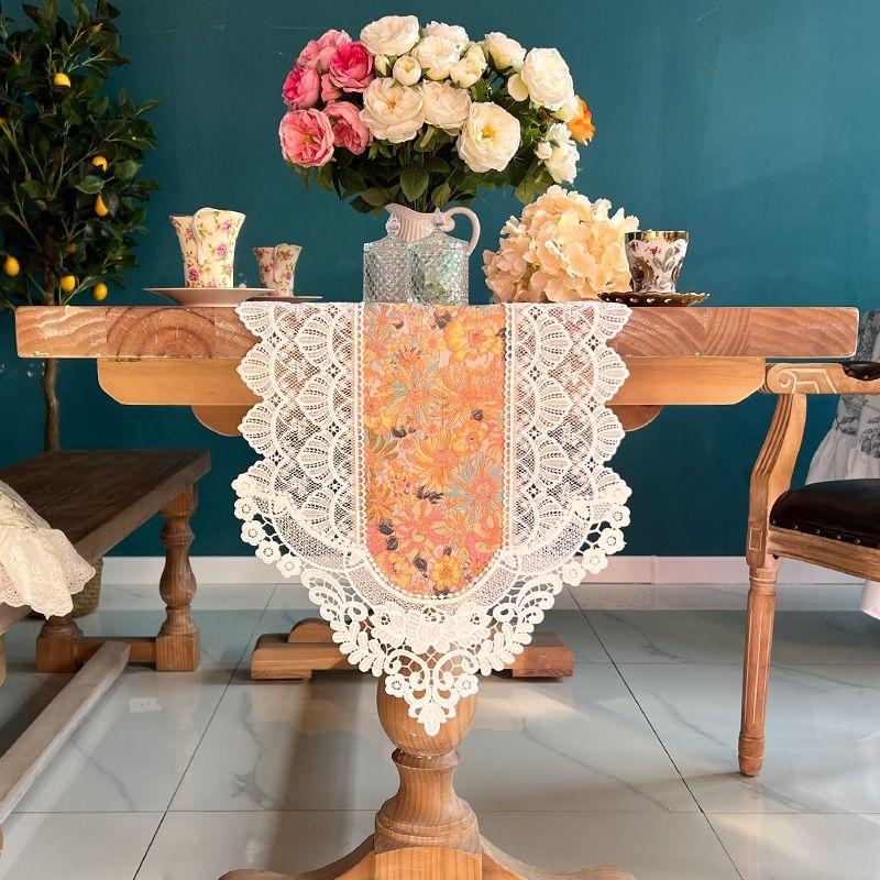 

American Table Runner Lace Fabric Tea Table TV Cabinet Cover Cloth Retro Beauty Advanced Table Runner Chest of Drawers Dustproof Cover Towel Daisy (Angelica dahurica) 35*70cm