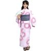 RAVIR Yukata Featuring a Gorgeous Geometric Floral Fluffy Obi and Geta One Size Fits All Women's 3-Piece Set, Pattern, Belt, Sandals, Pink,