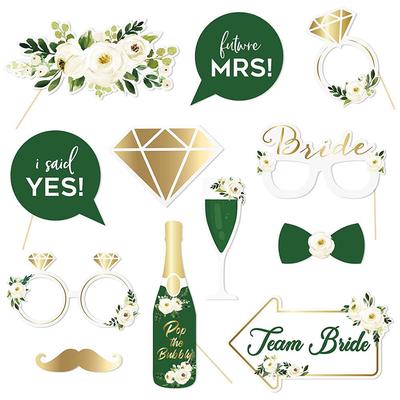 Set di 12 Accessori Fotografici Verde Stampa a Caldo Diamante Festa di Matrimonio Sposa 12 Pezzi
