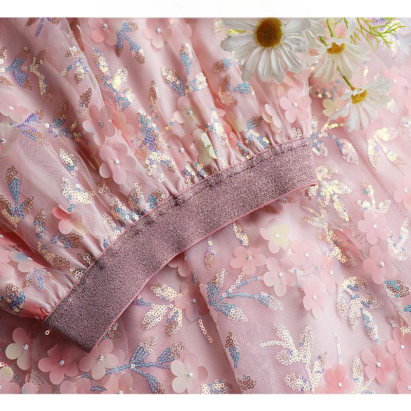 3D Embroidered Sequin A Line Tulle Skirt High Waist Fairy Semi Skirt