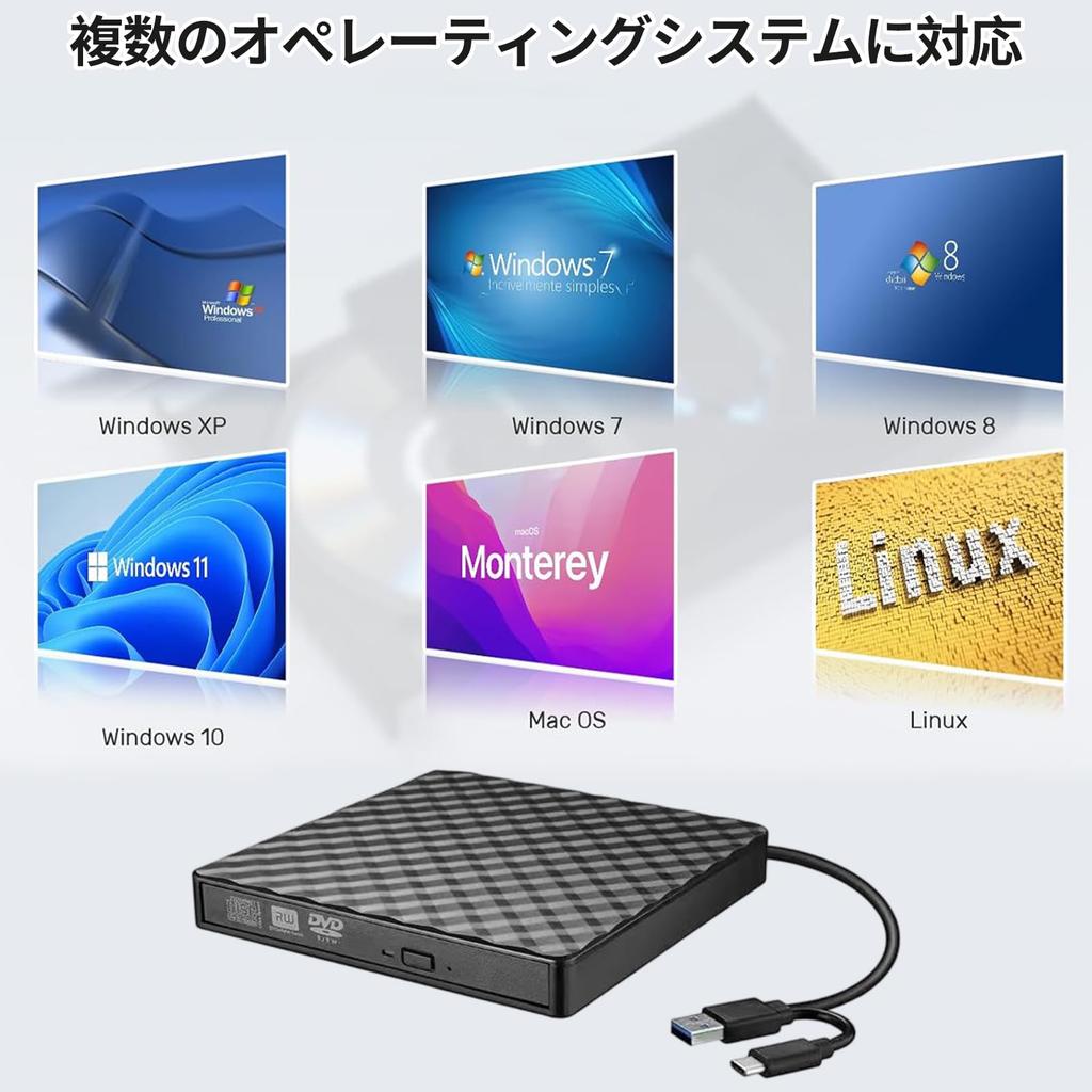 yowodana CD DVD Compatible with Read External Optical External CD Optical Quiet Drive, External, USB3.0 Type-C, Win/Mac/Linux, DVD/CD/VCD & Write,