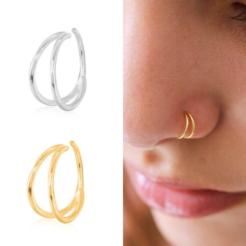 Ring Female Double Layer European and American Style Simple Personality Puncture Hypoallergenic Earring Bone Ring Nose Ring Male Puncture Handsome