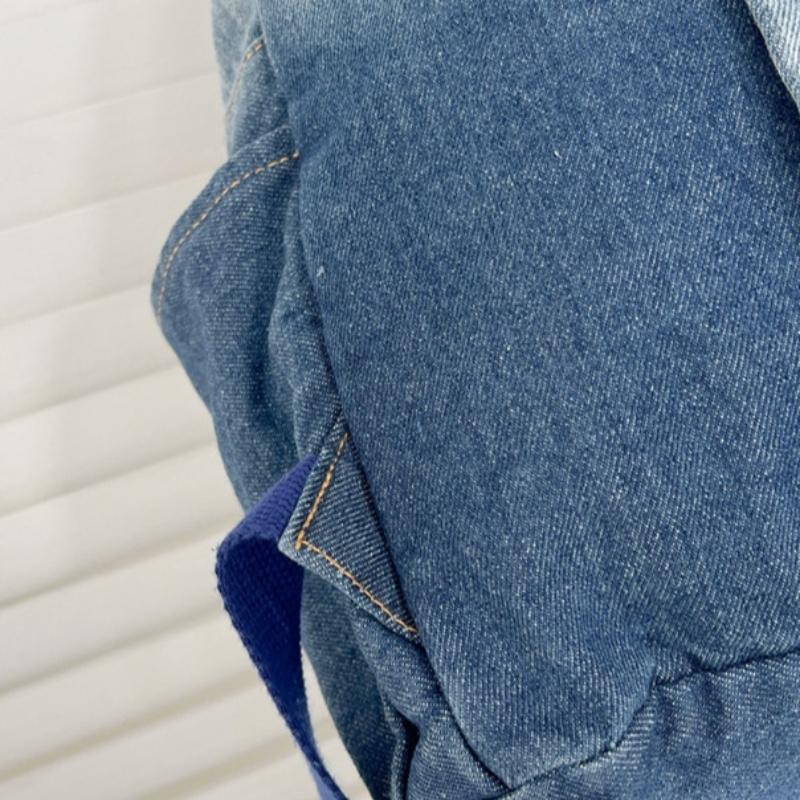 Gradientní džínový hvězdný batoh ve vintage stylu, unisex školní taška pro teenagery a vysokoškoláky, lehký prodyšný cestovní denní batoh