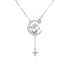 S925 Sterling Silver Moon Star Dragon Moissanite Pendant Necklace Tassel Style Sparkling Jewelry for Party Wedding Anniversary