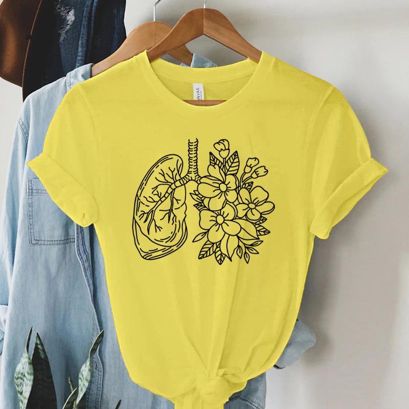 

Anatomical Lungs Heart Floral Print T Shirt Women Funny Cardiology Tshirt Streetwear Aesthetic Anatomy Graphic Tees Tops Female 4XL