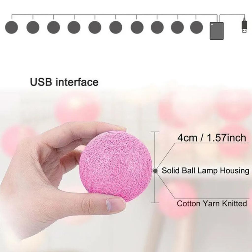 New 20 LEDs USB Powered Cotton Ball Fairy String Lights Holiday Wedding Party Patio Bedroom Christmas Decorations Lighting Navid