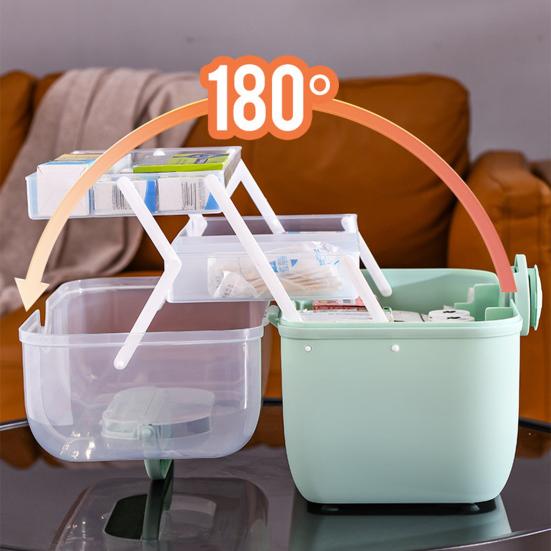 Medicine Storage Box Pill Organizer 3-Layer Design Large Capacity Transparent Lid Portable Medicine Organizer Box with Handle