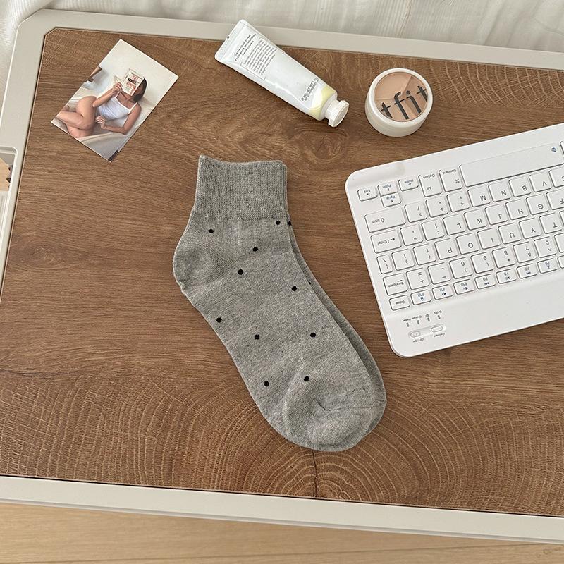 White Polka Dot Socks Medium Tube Socks Summer Thin Solid Color Breathable Short Cotton Socks Simple Mesh Versatile