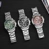 Fashion Casual Business Alloy Steel Belt Silver Scale Decorative Three-Eye Calendar Men'S Quartz Watch