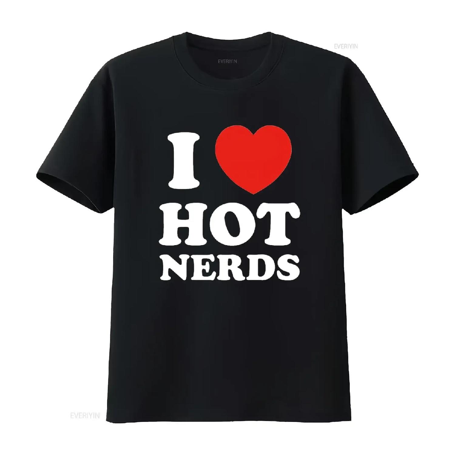 

I Love Heart Hot Nerds Adult Geek Womens T Shirt Black M vintage Washed graphic Breathable Casual fashion Comfortable Versatile XXXXXL