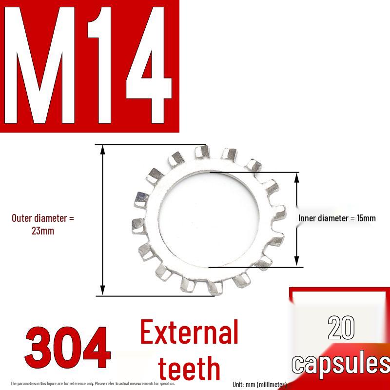 304 Stainless Steel External & Internal Tooth Lock Washer, Anti-Slip, Anti-Loosening, Size M6-M30