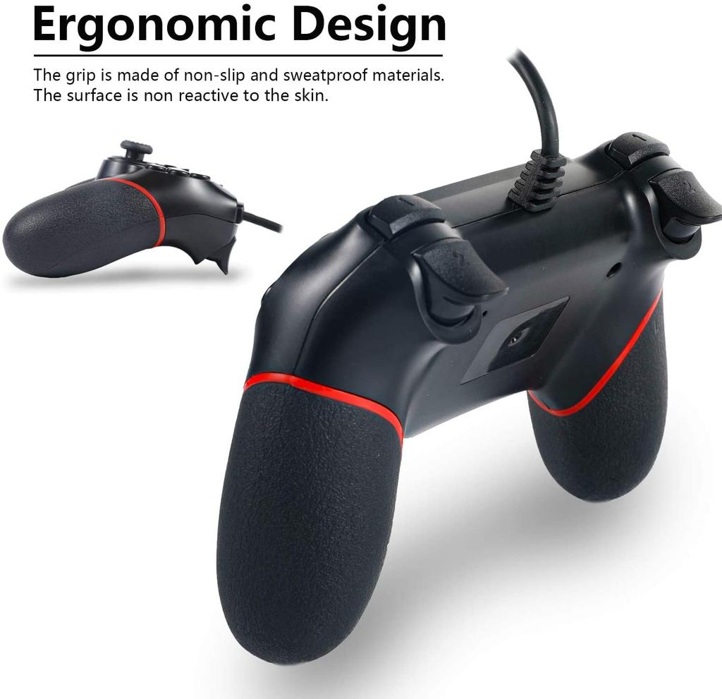 Kabelgebundener PS4 Controller, PlayStation 4 Dual Vibration Shock Joystick Gamepad für PS4/PS4 Slim/PS4 Pro und PC (Schwarz Rot)