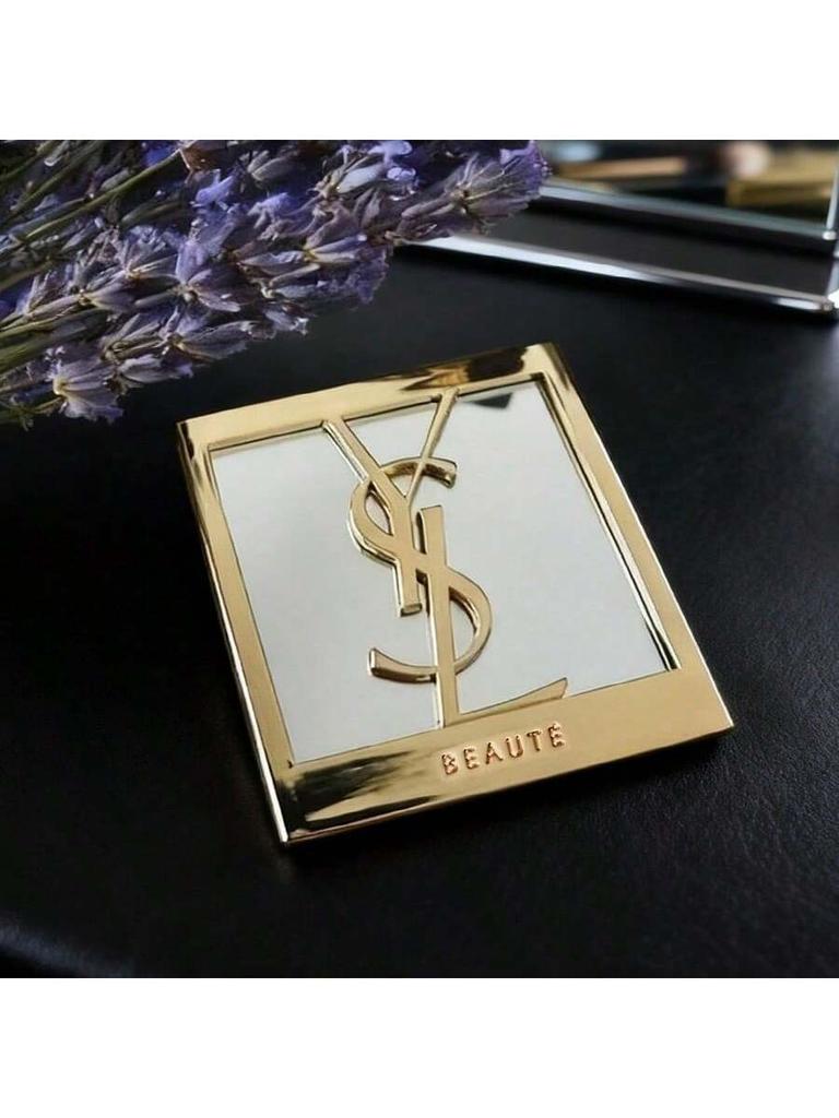YSL auksinis kvadratinis veidrodėlis, aukštos kokybės, didelis logotipas, patogus nešiotis, puikiai tinka pasitaisyti makiažą ir kasdieniam naudojimui.