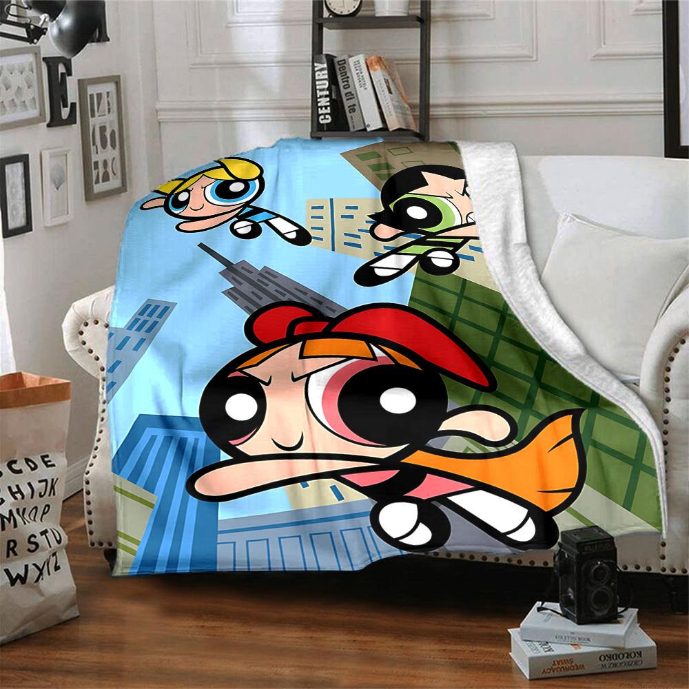 1pc Powerpuff Girls Blanket Lightweight Flannel Throw For Sofa, Bed, Travel, Camping, Livingroom, Office, Couch, Chair, And Bed