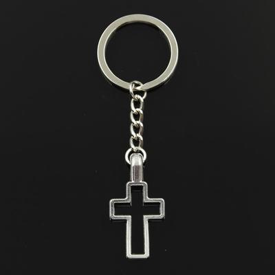 Fashion 30mm Key Ring Metal Key Chain Keychain Jewelry Antique Silver Color Plated Cross 38x20mm Pendant