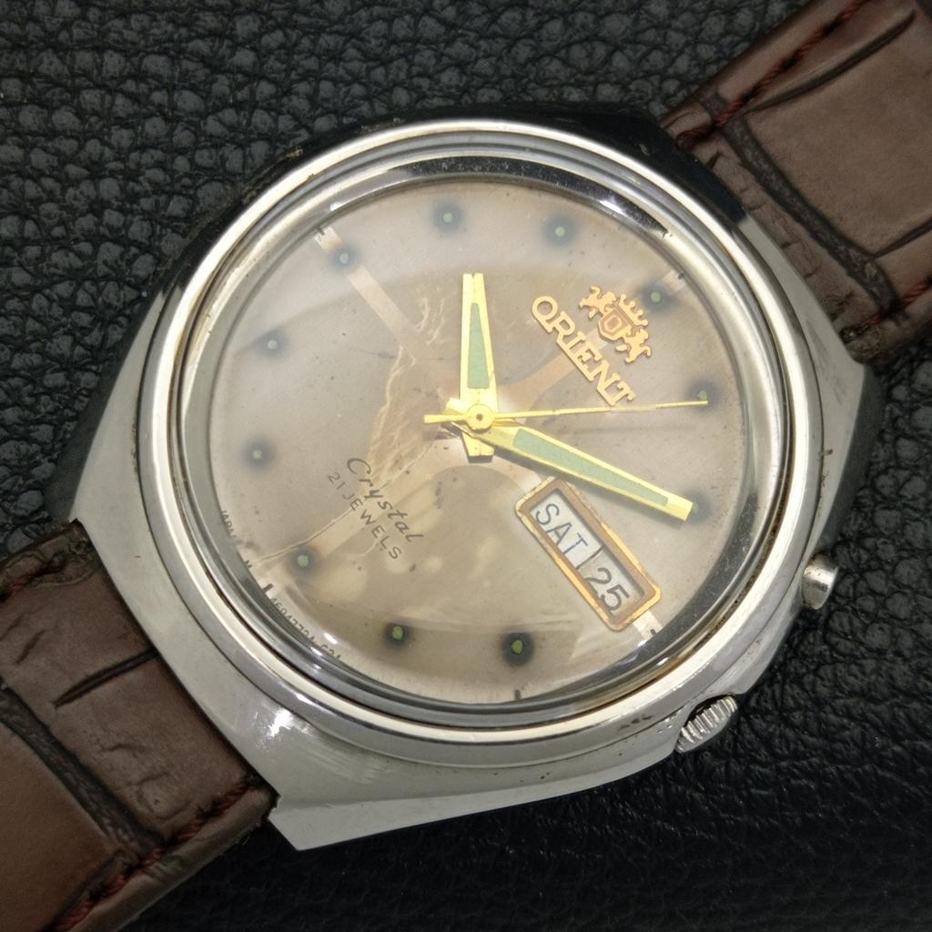 USED VINTAGE ORIENT CRYSTAL AUTOMATIC JAPAN MENS ORIGINAL DIAL WATCH a702253-5 R123-a702253