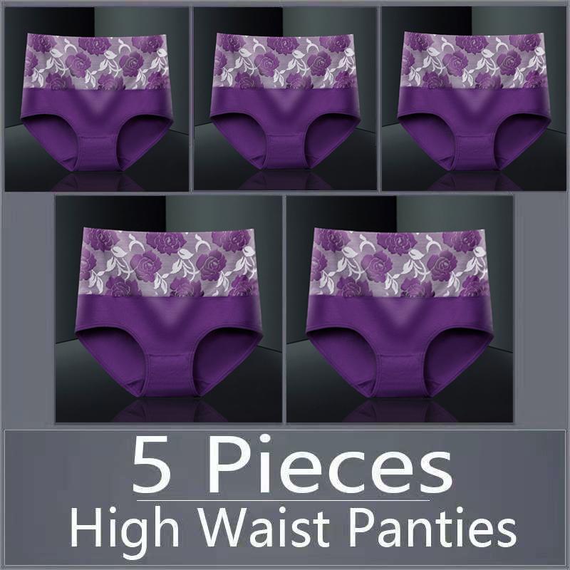5pcs Women's Panties Pure Cotton Breathable High Waisted Panties Women's Plus Size Underwear