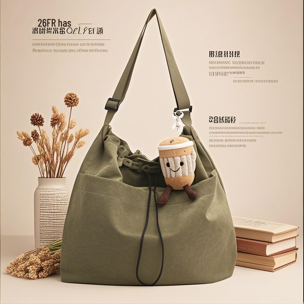 Large Waterproof Nylon Drawstring Shoulder Bucket Bag for Travel & Casual Use