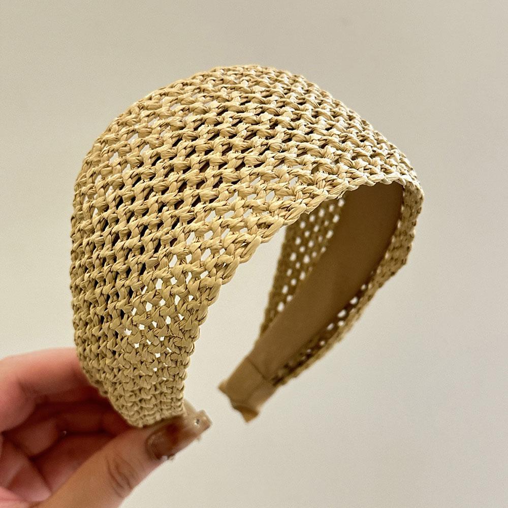 Straw Hair Hoop Hollow-out Rattan Weaving Hairbands Trendy Raffia Woven Widened Headband Wide Edge Hairband Hair Accessories