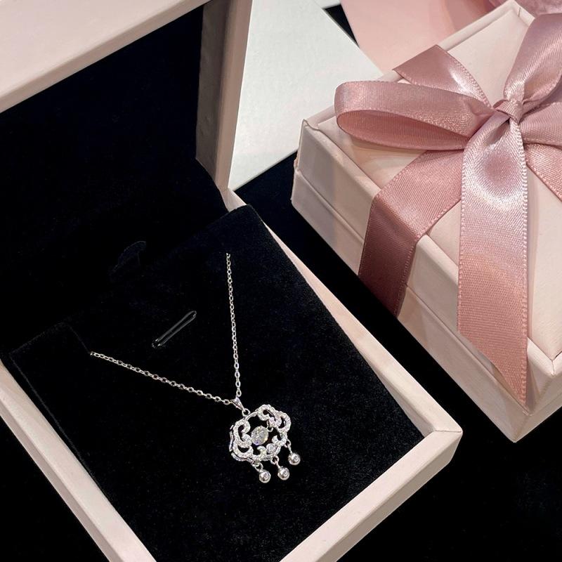 925 Silver Ruyi Peace Lock Necklace , Traditional Chinese Style Movable Pendant , Simple Elegant Clavicle Chain for Wome