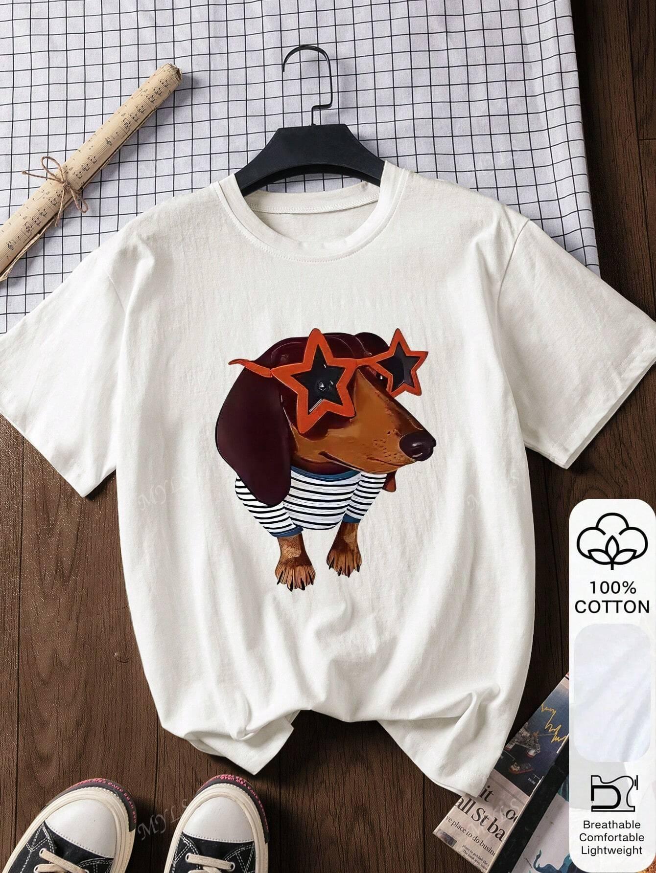 

Funny Dachshund Dog Printing TShirt Women Cotton Summer T Shirt Comfortable Soft ONeck Oversized Tops Street Womans Clothes S