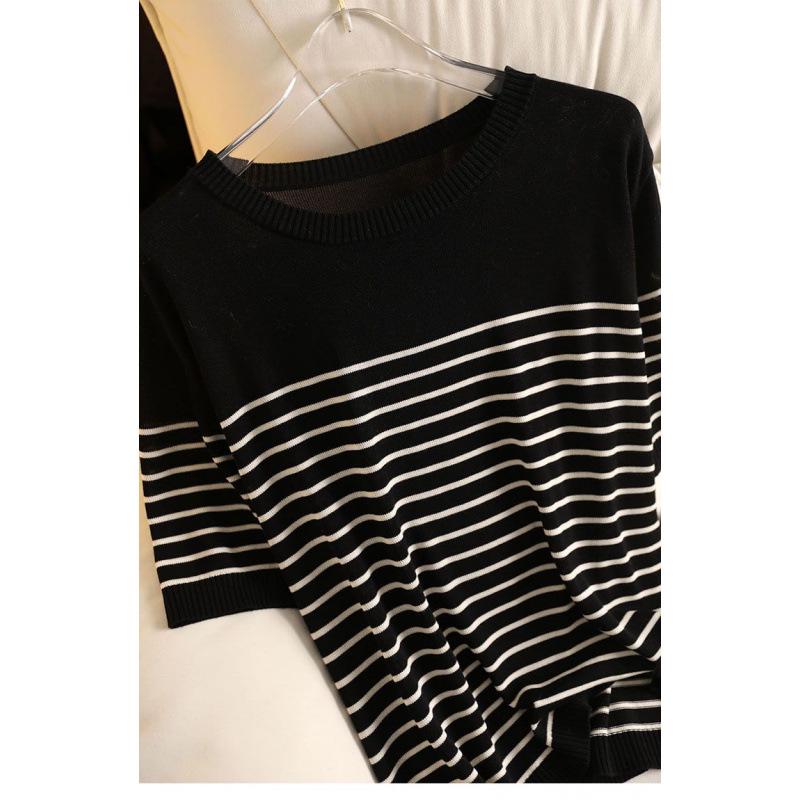 2025 Lightweight Striped Slim Knit Tencel Summer Top 4XL чёрный