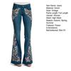 Women Jeans Washed Flower Embroidered Long Slim Fit High Waist Match Top
