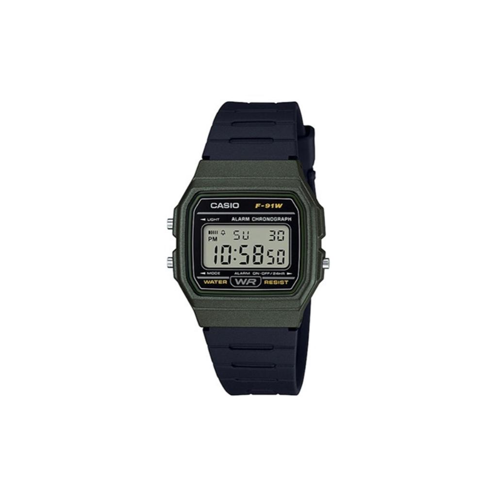 CASIO Custom Collection Quartz Movement Leather Strap Watch Unisex Black Dial F-91WM-3A
