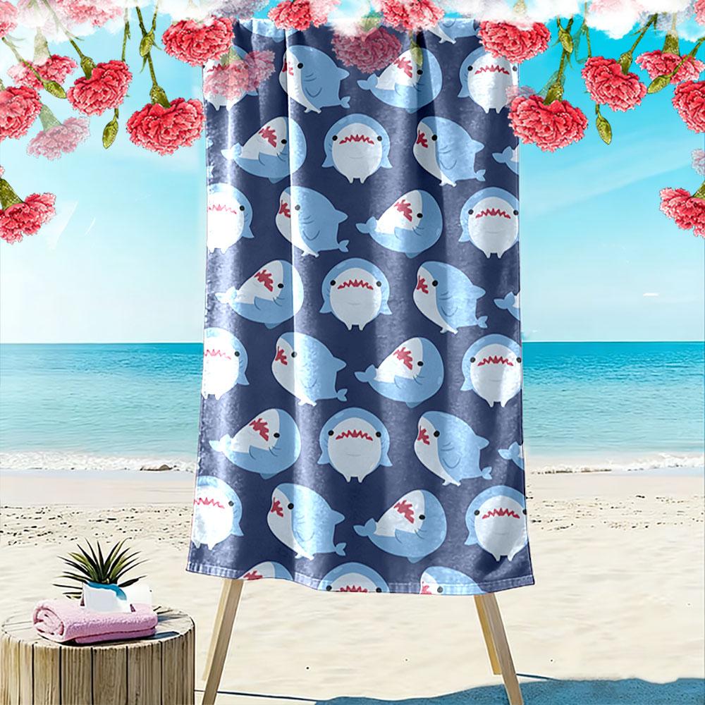 Cute Cartoon Shark Pattern Towel Beach Towel Quick-drying for Travel Outdoor Sports Jogging Beach and Swimming