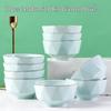 10-Piece Gold-Rimmed Diamond Bowl Set: Elegant Celadon Rice & Fruit Bowls for Family Tableware.
