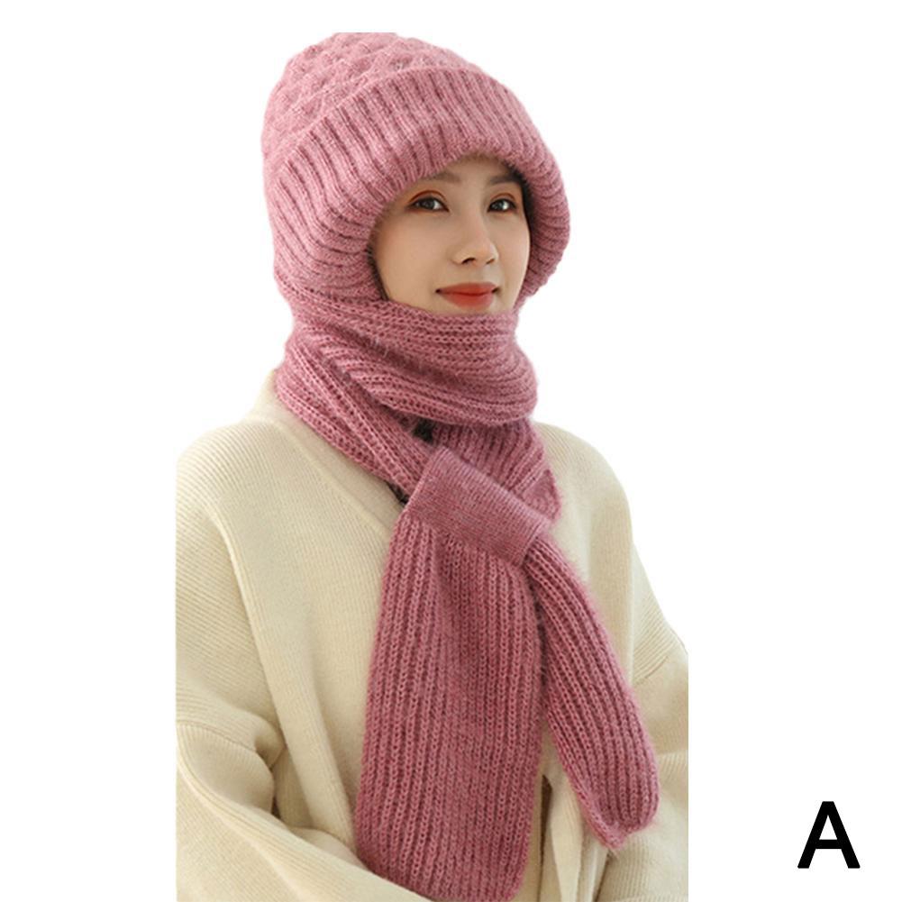 Winter Warm Knitted Integrated Hat Scarf Set Cold Proof Ear Protection Scarf Beanies Cycling Windproof Ladies Outdoor Caps NEW